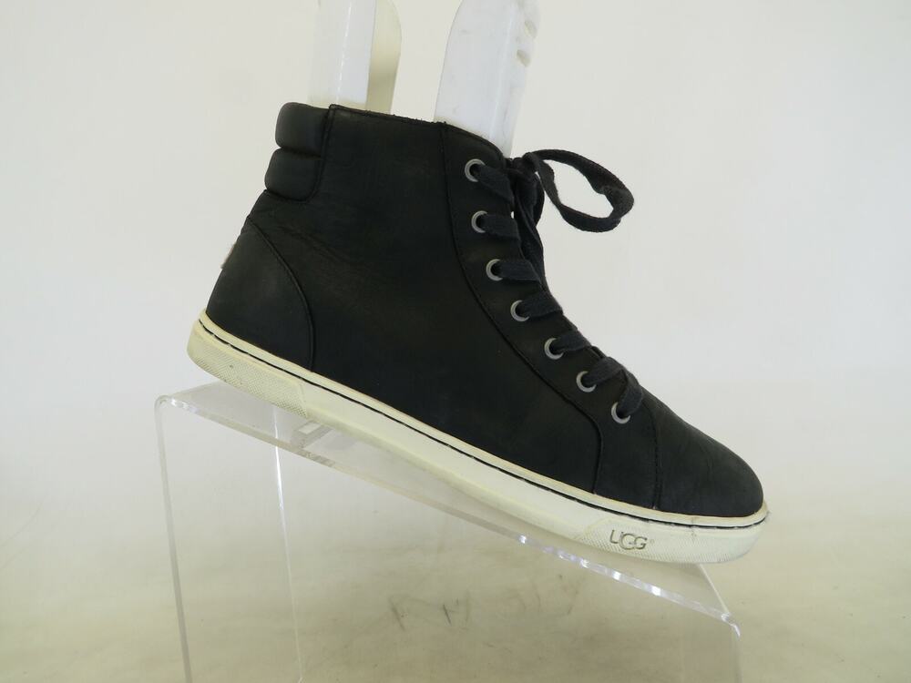 UGG Black Leather Zip Laces Ankle Casual Shoes Sneakers Womens Size 8.5 M